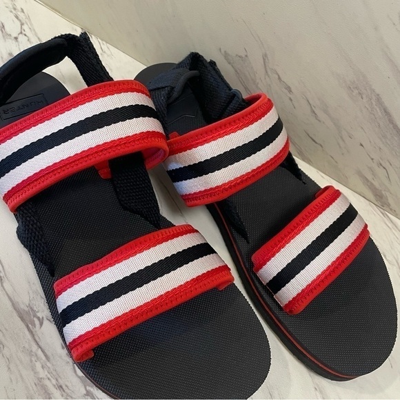 Hunter Original Beach Sandal Strap Hook Loop Red Black White Stripe Sz UK 10 main image 4